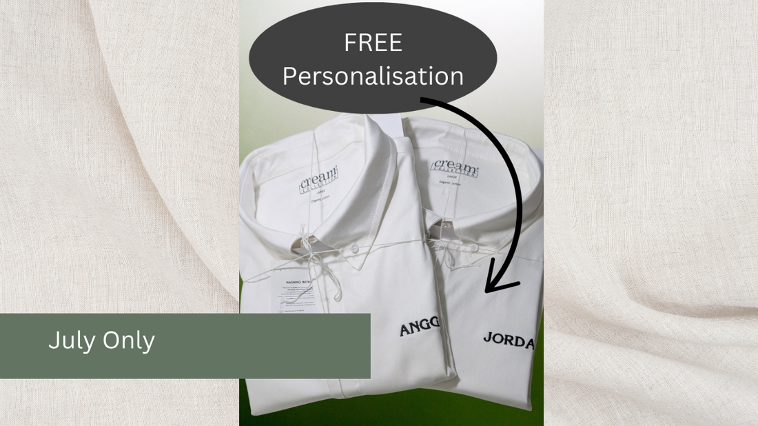 Two white Chef Shirts with name embroidered onto front of each white shirt.
