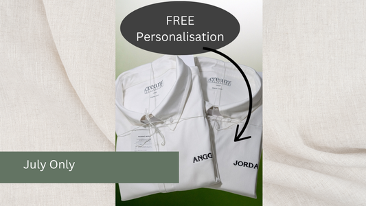 Two white Chef Shirts with name embroidered onto front of each white shirt.