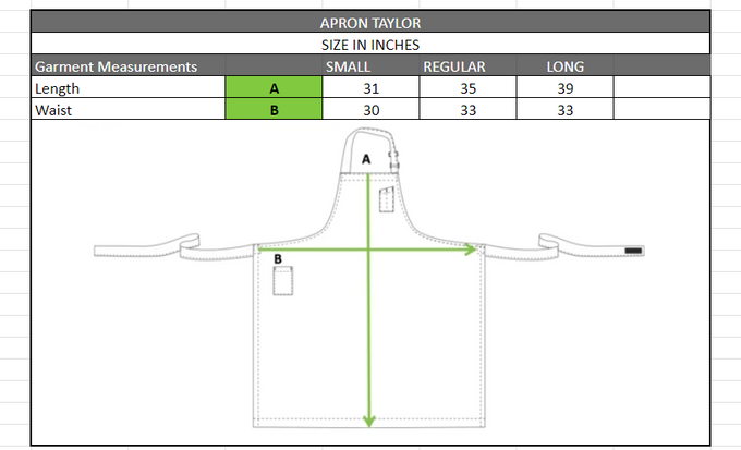 Size chart in inches