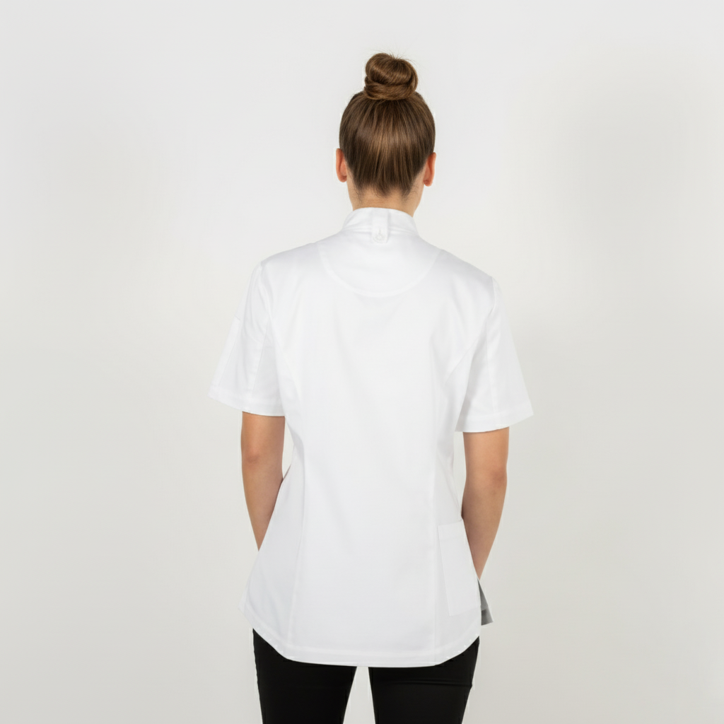 Ladies PREMIUM white chef jacket with short sleeves, Organic cotton