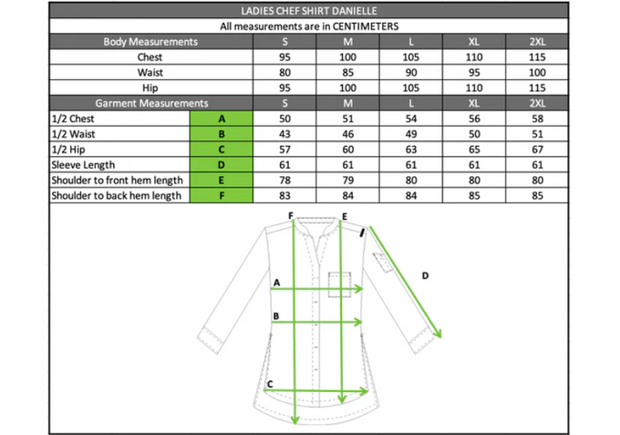 Size chart in centimetres