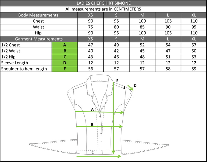 Size chart in centimetres