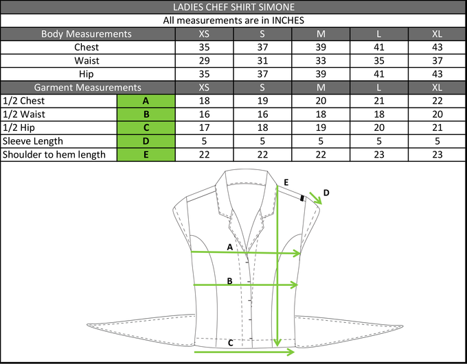 Size chart in inches