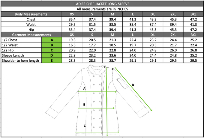 Size chart in inches