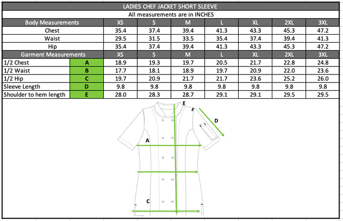 Size chart in inches