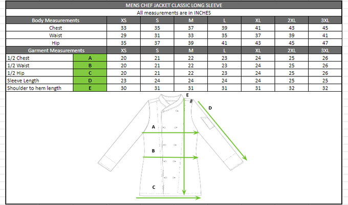 Size chart in inches