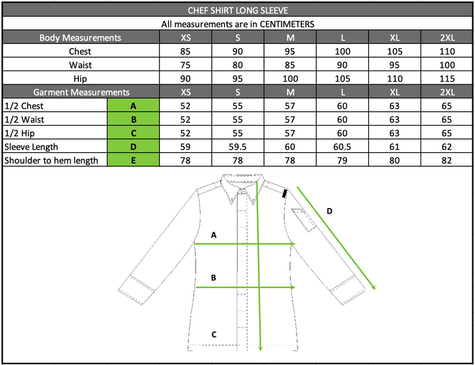 Size chart in centimetres