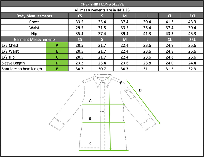 Size chart in inches