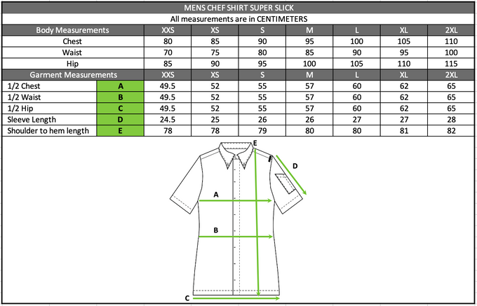 Size chart in centimetres