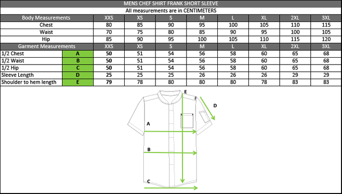 Size chart in inches