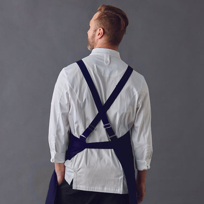 Apron Jack, Cross back straps, double pen pocket on front, Hip pocket. Organic Cotton